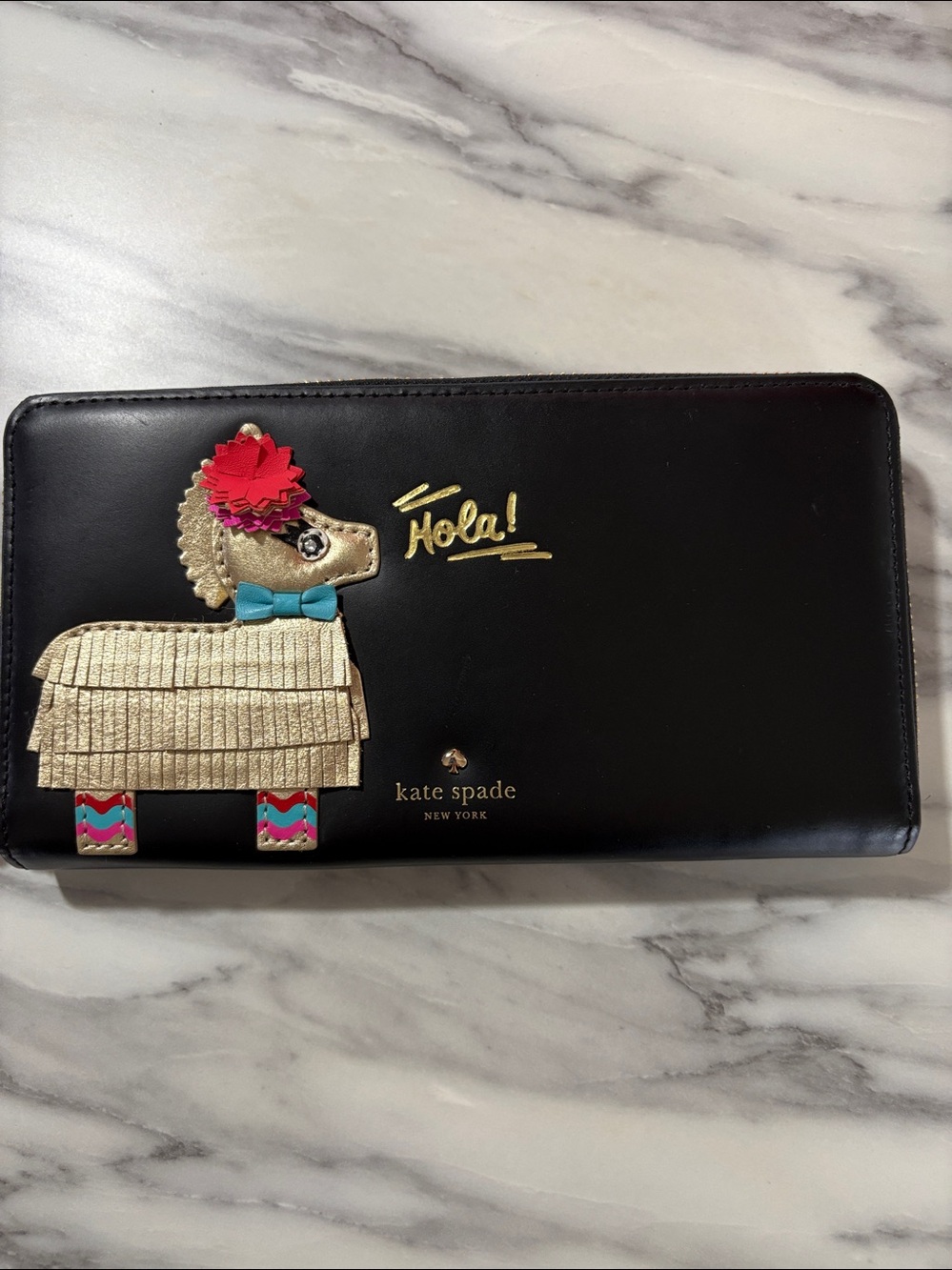 kate spade Haute Stuff Piñata Appliqué Lacey Black Wallet “Penny” Storybook